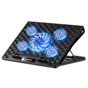 tecknet 12 ''-17 ''inch laptop cooling pad,5 quiet cooling fans laptop cooler with 5 adjustable height, laptop cooling stand for with speed controller, 2 usb port - blue