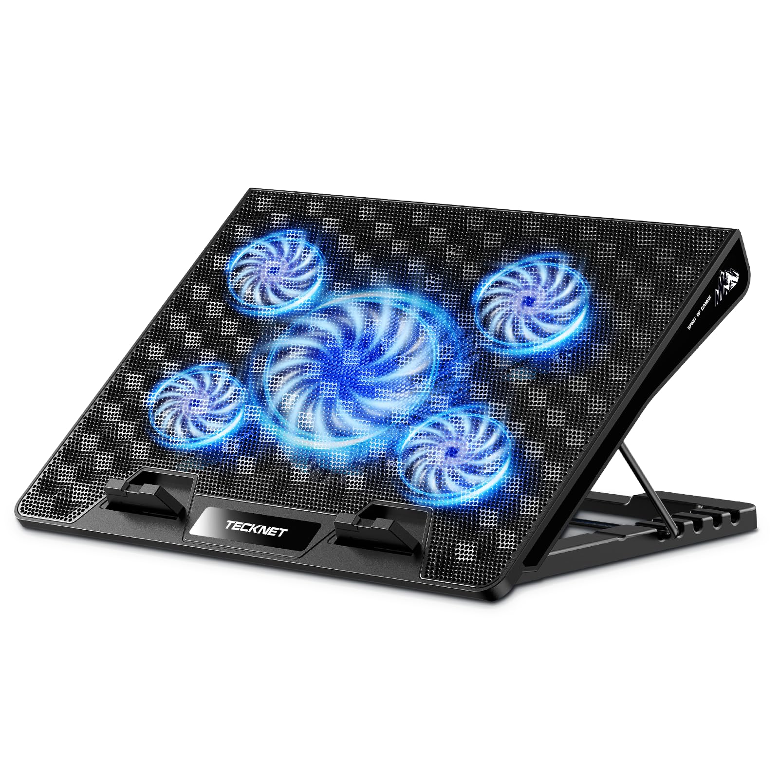 TECKNET 12 ''-17 ''inch Laptop Cooling Pad,5 Quiet Cooling Fans Laptop Cooler with 5 Adjustable Height, Laptop Cooling Stand for with Speed Controller, 2 USB Port - Blue