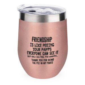 atflowerey 12 oz wine tumbler with lid friendship is like peeing your pants. everyone can see it, but only you feel the warmth...thank you for being travel tumbler coffee mug housewarming gifts