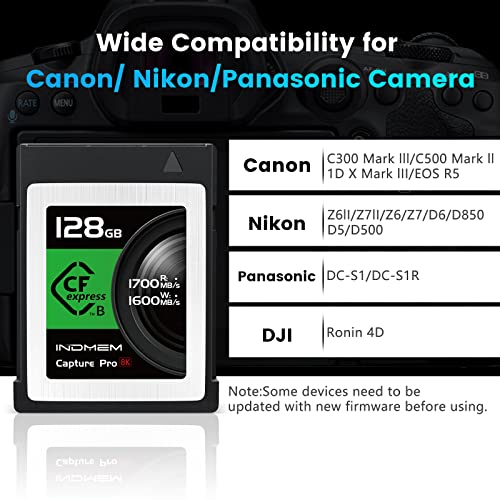 128GB CFexpress Type B Memory Card, Raw 4K/8K Video Recording,up to 1700MB/s Read, 1600MB/s Write, Compatible with Nikon Z6/Z7/D6,Canon EOS-1DXMark III/EOS-R5,Panasonic S1/S1R,DJI Ronin 4D