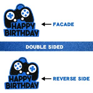 31 Piece Video Game Happy Birthday Cupcake Toppers Cake Toppers Video Gamer Party Decorations Supplies Picks Gaming Theme Birthday Party Banner Game Controller Backdrop for Kid Boys Gaming (Blue)