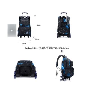 ZHANAO Rolling Backpacks for Boys Girls Trolley School Bags Starry-Sky Print Primary Middle School Boys Wheeled