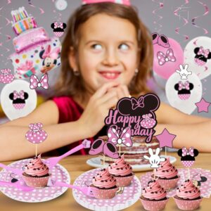 206 Pcs Birthday Party Supplies Serves 20 Guests, Party Decorations with Mouse Banner, Cake Topper, Spoons, Fork, Knife, Napkins, Tablewear,Tablecover and Hanging Swirls