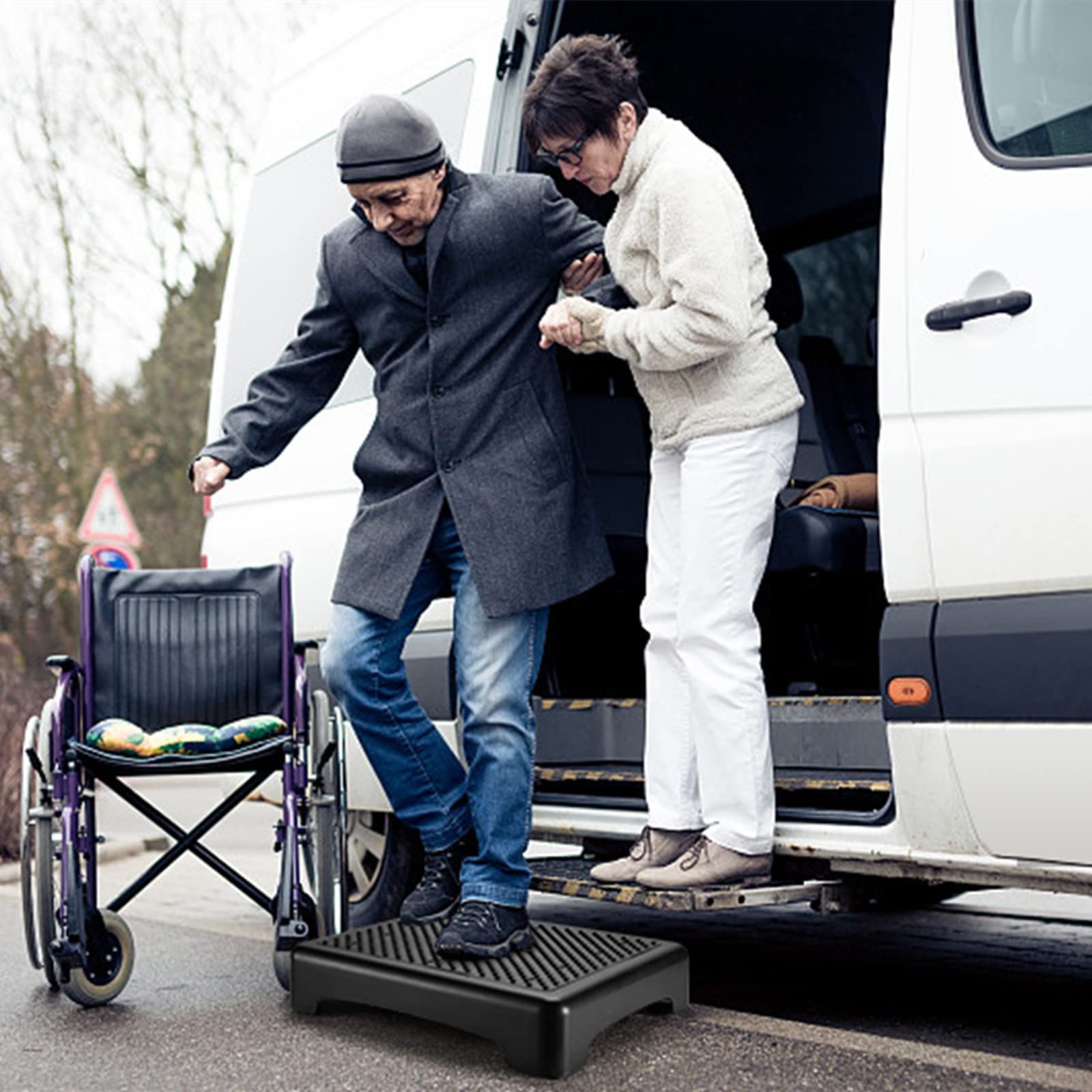 Mobility Step Stool, Indoor/Outdoor Stepping Stool for Adults & Seniors, Portable High Riser Steps Platform with Anti-Slip Top & Feet, 420 Lbs Capacity, Black