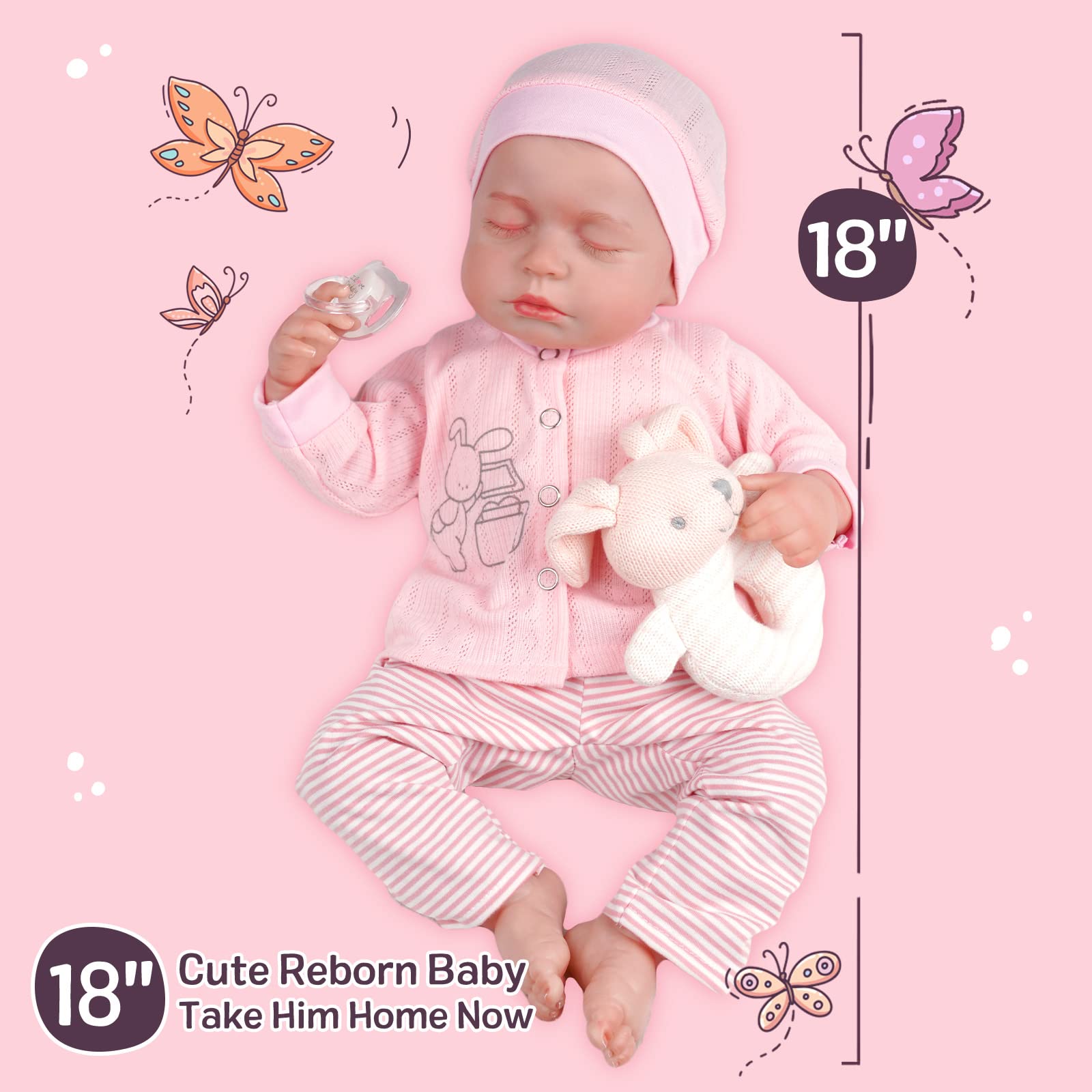 JIZHI Lifelike Reborn Baby Dolls - 18 Inch-Soft Body Realistic-Newborn Baby Dolls American Sleeping Girl Real Life Dolls with Clothes and Toy Accessories Gift for Kids Age 3+