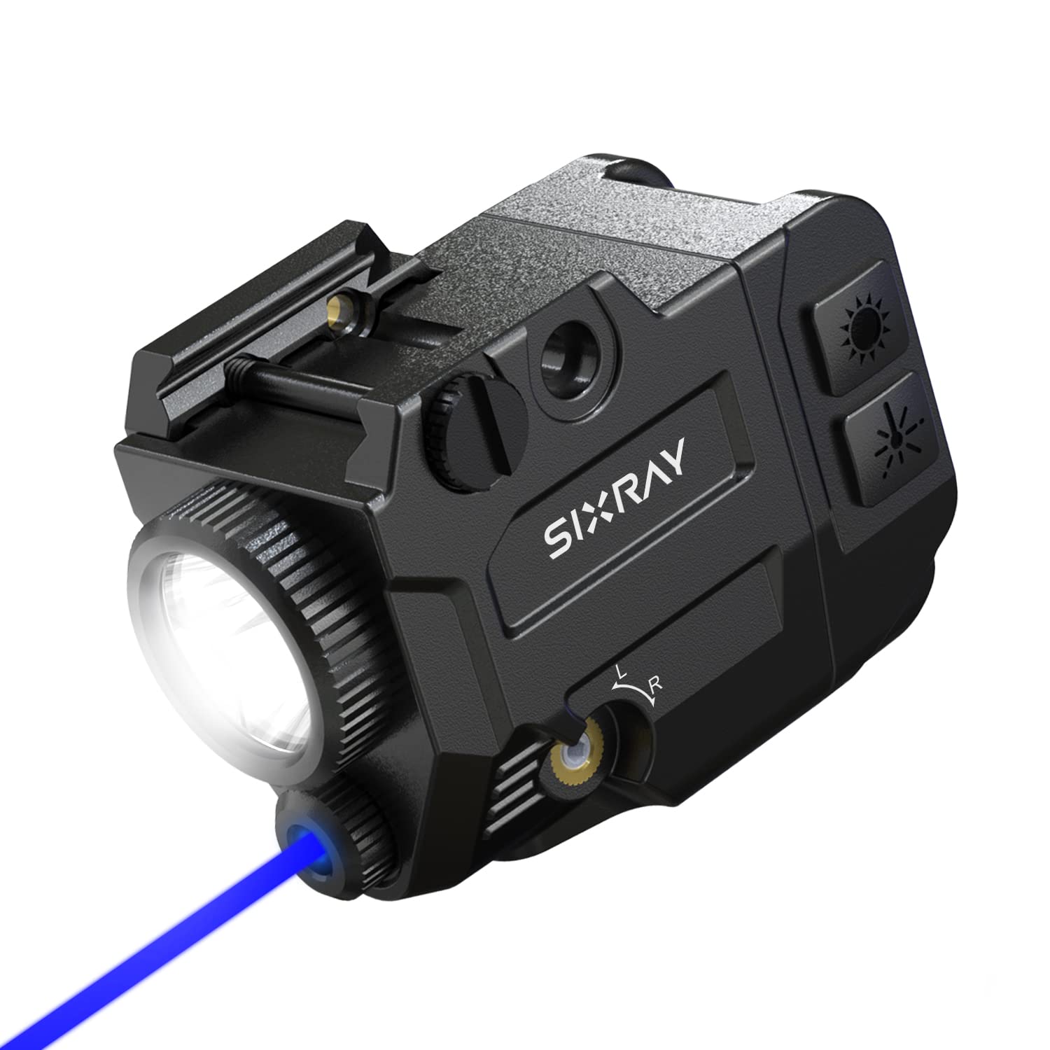 SIXRAY 500 Lumens LED Pistol Light with Blue Beam Laser Combo, Magnetic Charging Tactical Flashlight for Picatinny and Glock Rail, Handgun Weapon Light with Strobe Mode