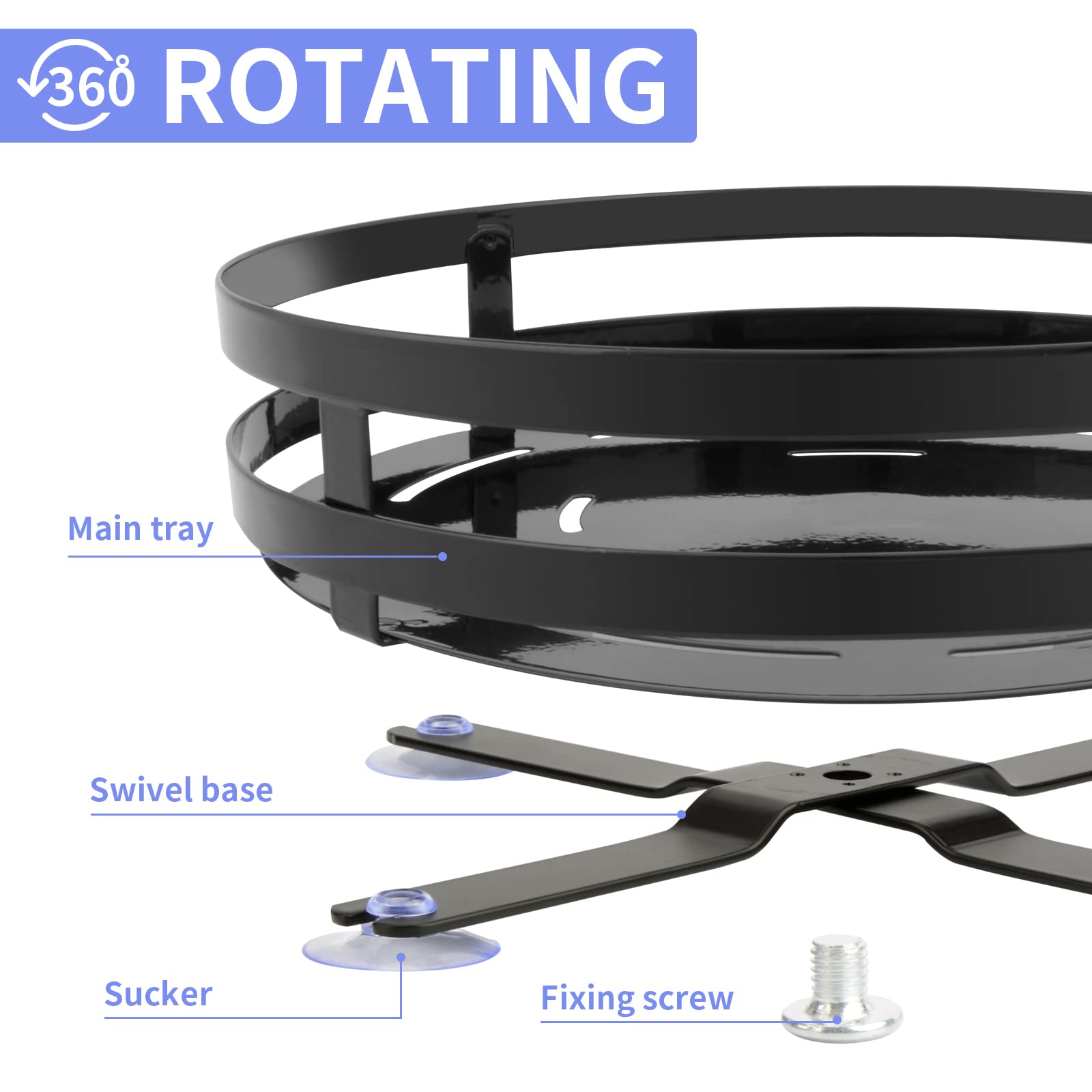 10" Round Steel Lazy Susan Rotating Turntable Food Storage Container Tray for Kitchen Cabinet Pantry Fridge Cupboards Counter Organizing, Fully Rotating Organizer for Spices, Condiments, Makeup