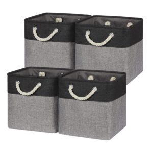 temary storage baskets 4 pack fabric storage cubes basket for organizing toys, collapsible cloth baskets with handles for shelves, nursery, closet (black&gray)