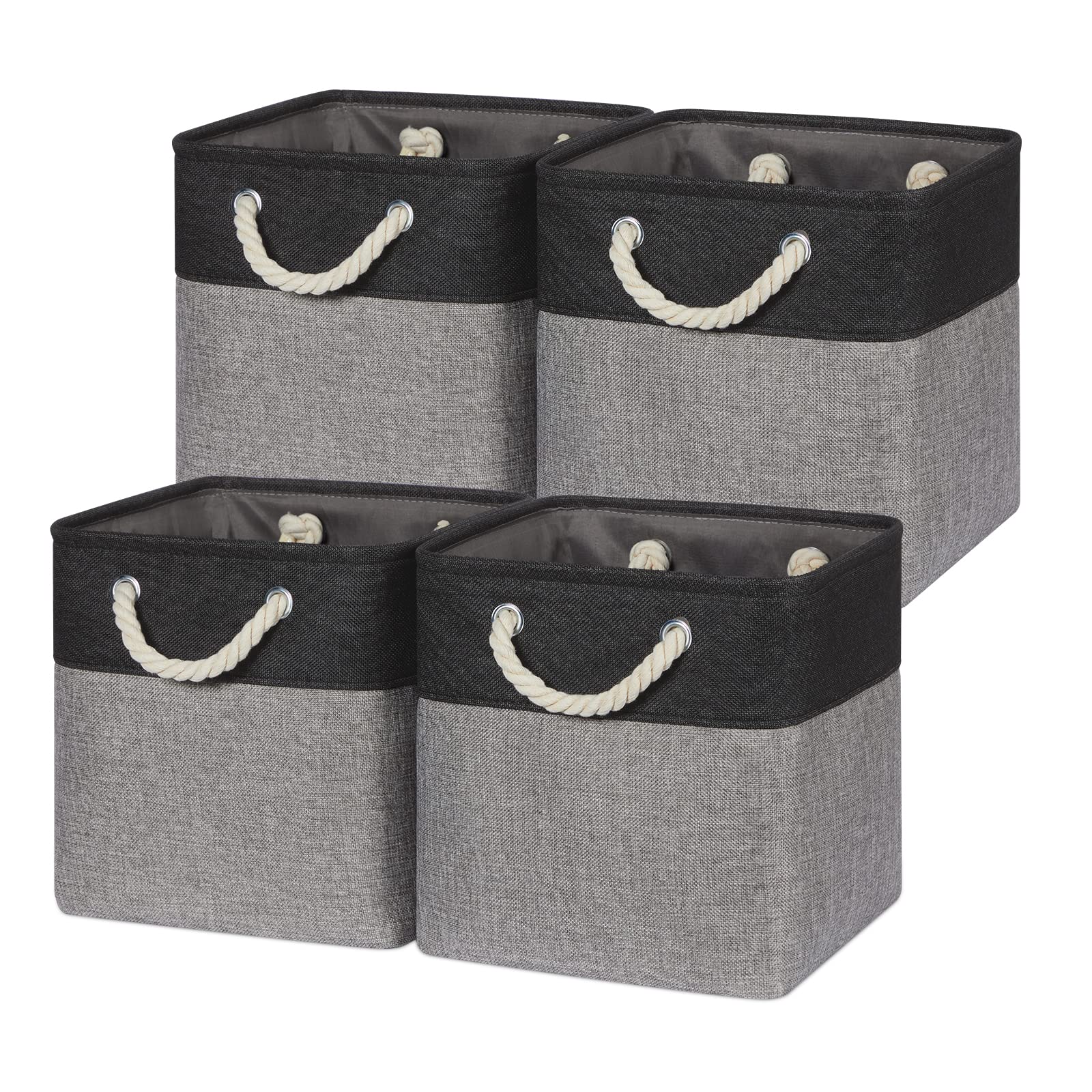 Temary Storage Baskets 4 Pack Fabric Storage Cubes Basket for Organizing Toys, Collapsible Cloth Baskets with Handles for Shelves, Nursery, Closet (Black&Gray)