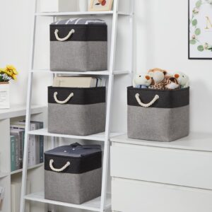 Temary Storage Baskets 4 Pack Fabric Storage Cubes Basket for Organizing Toys, Collapsible Cloth Baskets with Handles for Shelves, Nursery, Closet (Black&Gray)