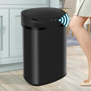 blkmty 13-gallon kitchen trash can 50l stainless steel garbage can tall automatic trash bin touchfree trash cans motion sensor garbage bin metal waste bin with lid for office bathroom, black
