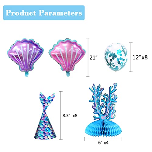 Mermaid Party Decorations, Mermaid Birthday Decorations with Happy Birthday Banner/Balloons Photo Prop/Hanging Swirl Decors (Blue, Decorations)