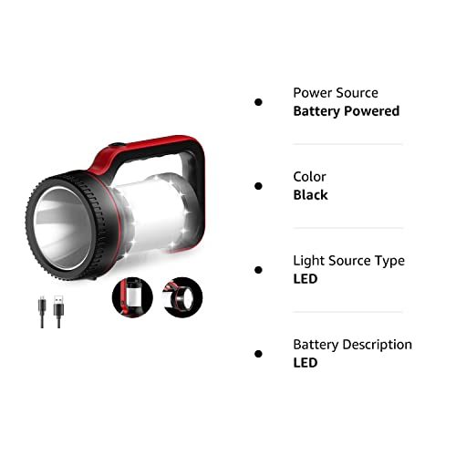 Decovolt Rechargeable Spotlight Super Bright 12000 Lumen LED Flashlight Handheld Spotlight 10000mAh Long Lasting Large Flashlight Searchlight for Camping Outdoor Hunting Emergency as Gift