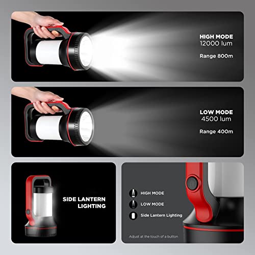 Decovolt Rechargeable Spotlight Super Bright 12000 Lumen LED Flashlight Handheld Spotlight 10000mAh Long Lasting Large Flashlight Searchlight for Camping Outdoor Hunting Emergency as Gift