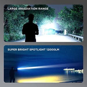 Decovolt Rechargeable Spotlight Super Bright 12000 Lumen LED Flashlight Handheld Spotlight 10000mAh Long Lasting Large Flashlight Searchlight for Camping Outdoor Hunting Emergency as Gift