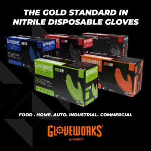 GLOVEWORKS HD Orange Nitrile Industrial Disposable Gloves, 8 Mil, Latex-Free, Raised Diamond Texture, X-Large, 2 Boxes of 100