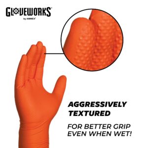 GLOVEWORKS HD Orange Nitrile Industrial Disposable Gloves, 8 Mil, Latex-Free, Raised Diamond Texture, X-Large, 2 Boxes of 100