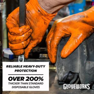 GLOVEWORKS HD Orange Nitrile Industrial Disposable Gloves, 8 Mil, Latex-Free, Raised Diamond Texture, X-Large, 2 Boxes of 100