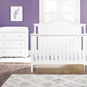 Child Craft Cottage Arch Top Crib and Dresser Nursery Set, 3-Piece, Includes 4-in-1 Convertible Crib, 3 Drawer Dresser, and Changing Table Topper, Grows with Your Baby (Matte White)