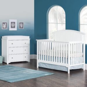 child craft cottage curve crib and dresser nursery set, 3-piece, includes 4-in-1 convertible crib, 3 drawer dresser, and changing table topper, grows with your baby (dapper gray)