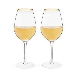 twine gilded wine glasses drinking set, gold rimmed wine glass set, stemmed wine drinking glasses set, wine accessories, glassware set, set of 2, 14oz
