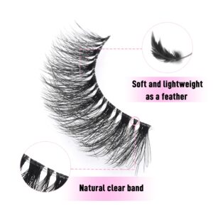 KSYOO Wispy Lashes That Look Like Extensions,D Curl Strip Lashes,Clear Band Cat Eye Lashes Natural Look,8-15mm Eyelashes Wispy (Clear Band V1)