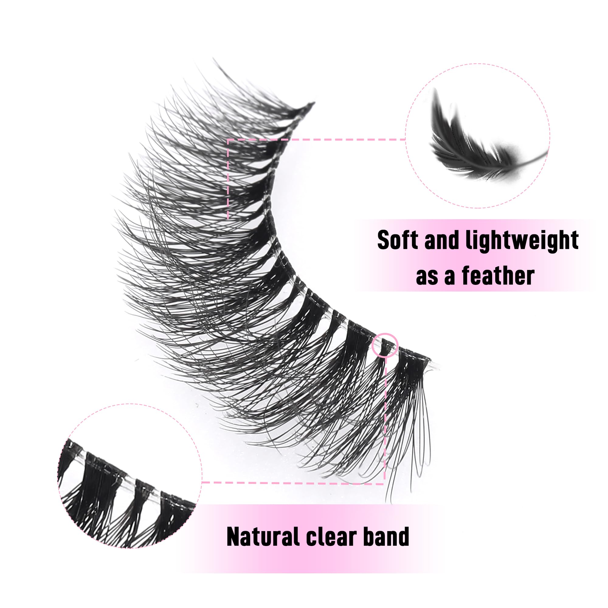 KSYOO Wispy Lashes That Look Like Extensions,D Curl Strip Lashes,Clear Band Cat Eye Lashes Natural Look,8-15mm Eyelashes Wispy (Clear Band V1)