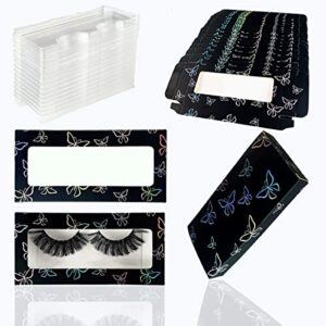 guangzhou 60 pieces false eyelashes box empty lash packaging storage containers 30 soft paper lash boxes with 30 tray laser butterfly prints lash case holder (black)