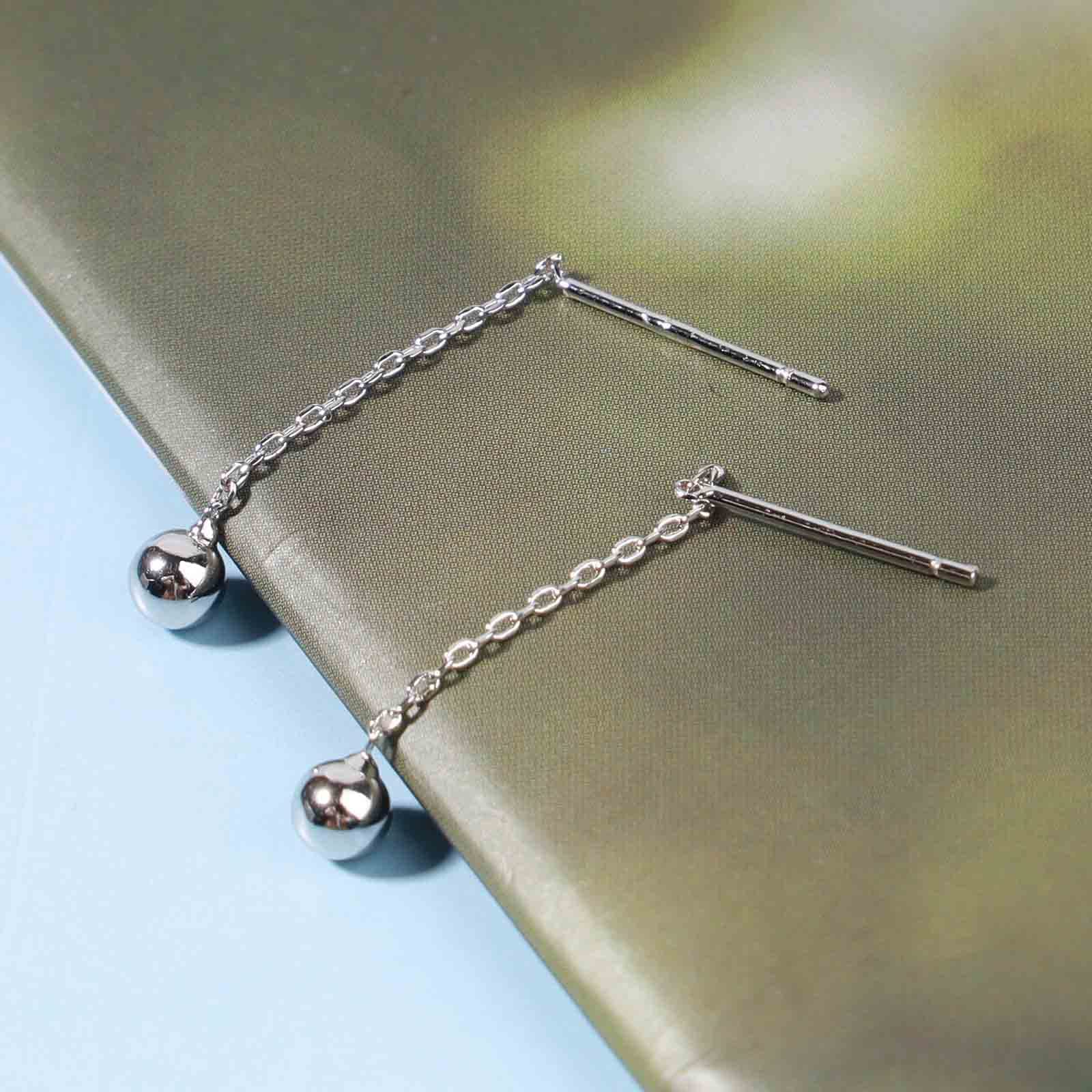 Yheakne Boho Bar Threader Earrings Silver Line Earrings String Drop Dangle Earrings Pull Through Long Chain Earrings Jewelry for Women and Girls