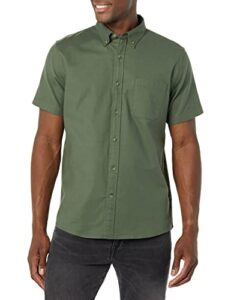 goodthreads men's standard-fit short-sleeve stretch oxford shirt with pocket, dark green, medium