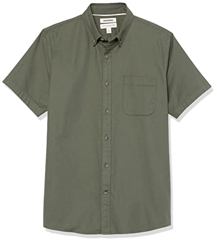 Goodthreads Men's Standard-Fit Short-Sleeve Stretch Oxford Shirt with Pocket, Dark Green, Medium