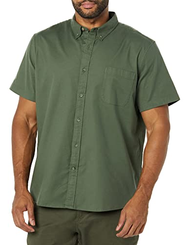 Goodthreads Men's Standard-Fit Short-Sleeve Stretch Oxford Shirt with Pocket, Dark Green, Medium