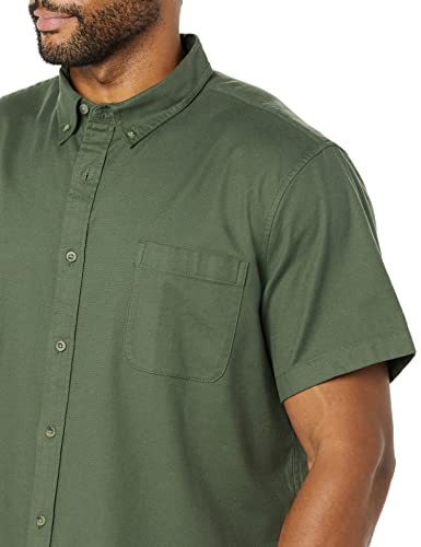 Goodthreads Men's Standard-Fit Short-Sleeve Stretch Oxford Shirt with Pocket, Dark Green, Medium