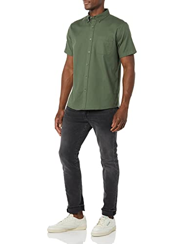 Goodthreads Men's Standard-Fit Short-Sleeve Stretch Oxford Shirt with Pocket, Dark Green, Medium