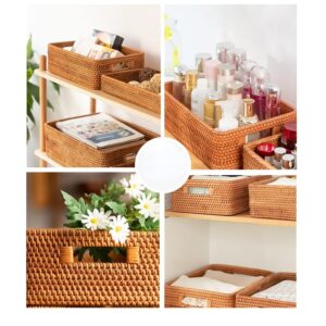 JIBIACB Rattan Storage Basket,Wicker Storage Baskets,Rectangular Woven Basket for Bedroom, Living Room,Nursery Room, Shelves, (L)