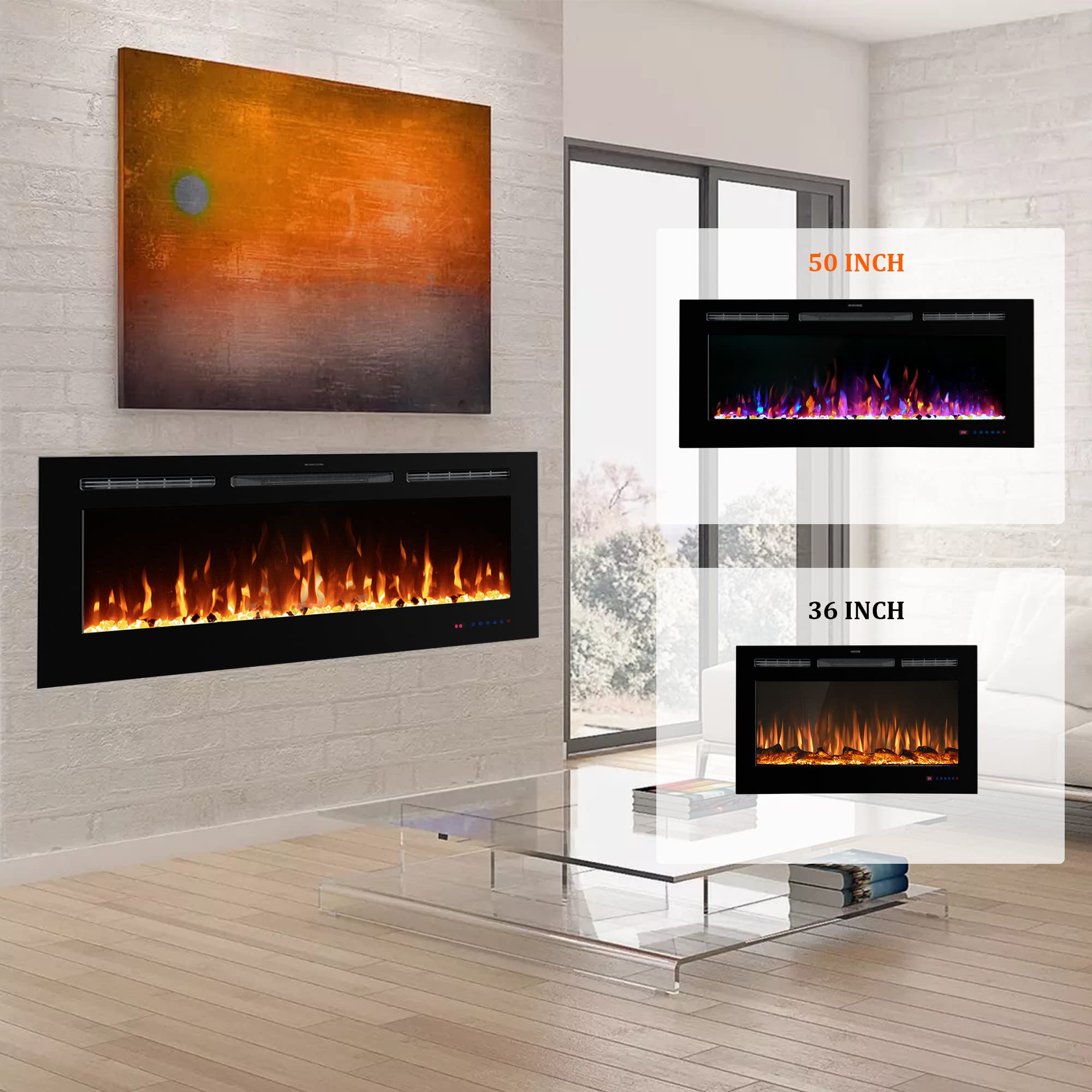 Dreamflame 60 inch Electric Fireplace, in Wall Fireplace Electric Heater,Remote & Touch Screen,Logs/Crystal Options, Thermostat,Overheating Protection, 0-9H Timer