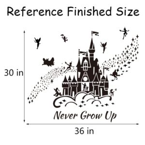 Supzone Castle Wall Stickers Fairy Tale Castle Wall Decal Never Grow Up Quotes Stars Wall Decor DIY Mural Art for Baby Nursery Room Kids Bedroom Playroom-Black