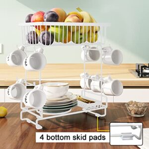 Ronanemon Mug Holder Stand, Countertop Mug Tree,Capsule Storage, Coffee Mug Rack for Coffee Bar Decor Accessory & Kitchen Organizer(White)