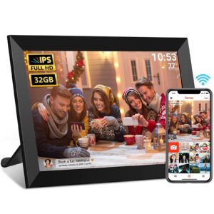 frameo digital photo frame 10.1 inch, 1 piece smart wifi digital picture frame, touch screen display, 32gb storage auto-rotate easy share photos or videos in frameo app from anywhere living room decor