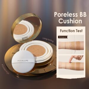 FOCALLURE Poreless BB Cushion Foundation, Full Coverage Foundation Makeup, Matte Finish, Natural Cover Makeup Base and Fixer, Long-Lasting & Hydration, Toasted Tan