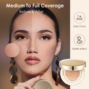 FOCALLURE Poreless BB Cushion Foundation, Full Coverage Foundation Makeup, Matte Finish, Natural Cover Makeup Base and Fixer, Long-Lasting & Hydration, Toasted Tan