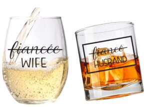 cool af wedding gift glass set for bride and groom - mr and mrs whiskey and wine glass gift set - engagement gift for couples and newlyweds - husband and wife
