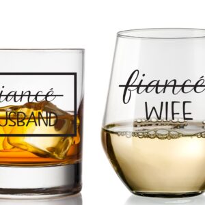 COOL AF Wedding Gift Glass Set For Bride and Groom - Mr and Mrs Whiskey and Wine Glass Gift Set - Engagement Gift for Couples and Newlyweds - Husband and Wife