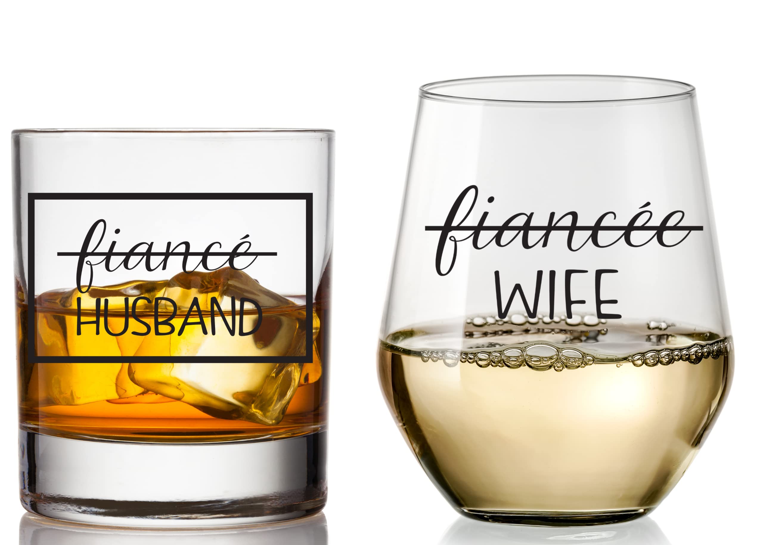 COOL AF Wedding Gift Glass Set For Bride and Groom - Mr and Mrs Whiskey and Wine Glass Gift Set - Engagement Gift for Couples and Newlyweds - Husband and Wife