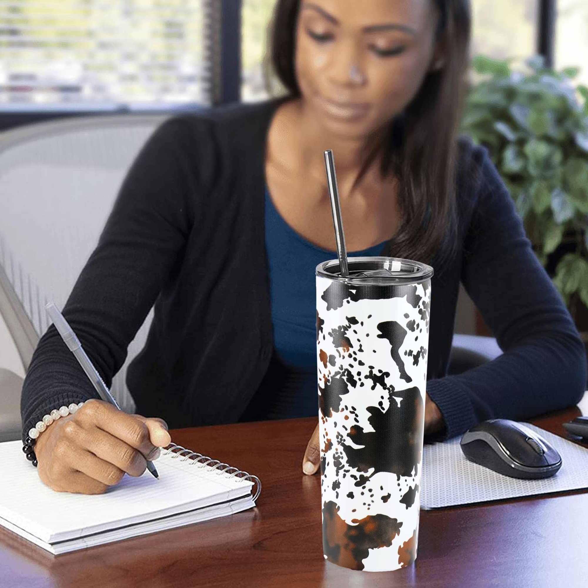 Mhrevyi Cow Print Skinny Tumbler With Lid and Straw - 20 oz Insulated Stainless Steel Travel - Cup Cow Stuff Accessories Decor - Double Wall Coffee Mug - Birthday Gifts for Mom, Sister, Friends, Women