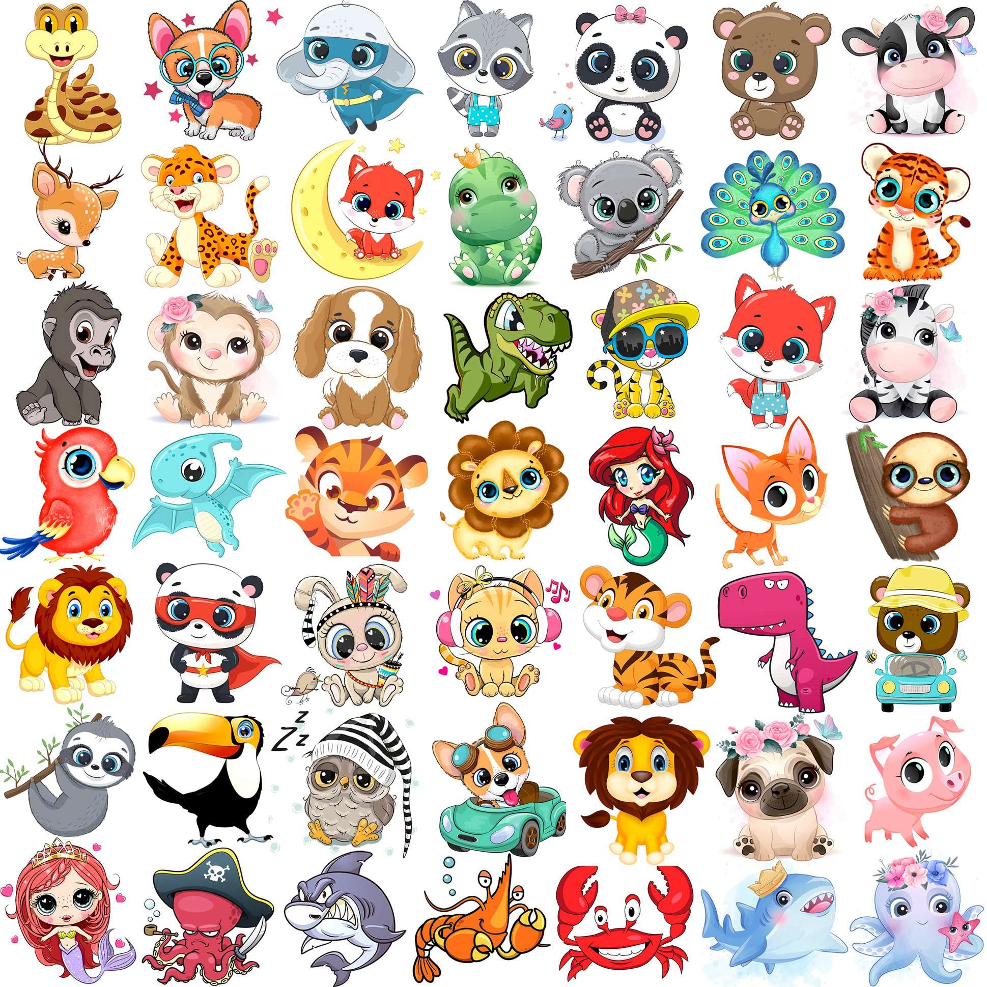 Yezunir 50 PCS 3D Cute Animals Temporary Tattoos For Kids Girls Boys, Cartoon Animals Lion Dog Cat ZOO Fake Tattoo Sticker Children Toddler Birthday Gifts, Teens Tatoos Party Favors Sets Supplies