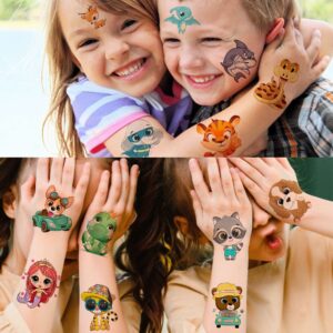 Yezunir 50 PCS 3D Cute Animals Temporary Tattoos For Kids Girls Boys, Cartoon Animals Lion Dog Cat ZOO Fake Tattoo Sticker Children Toddler Birthday Gifts, Teens Tatoos Party Favors Sets Supplies