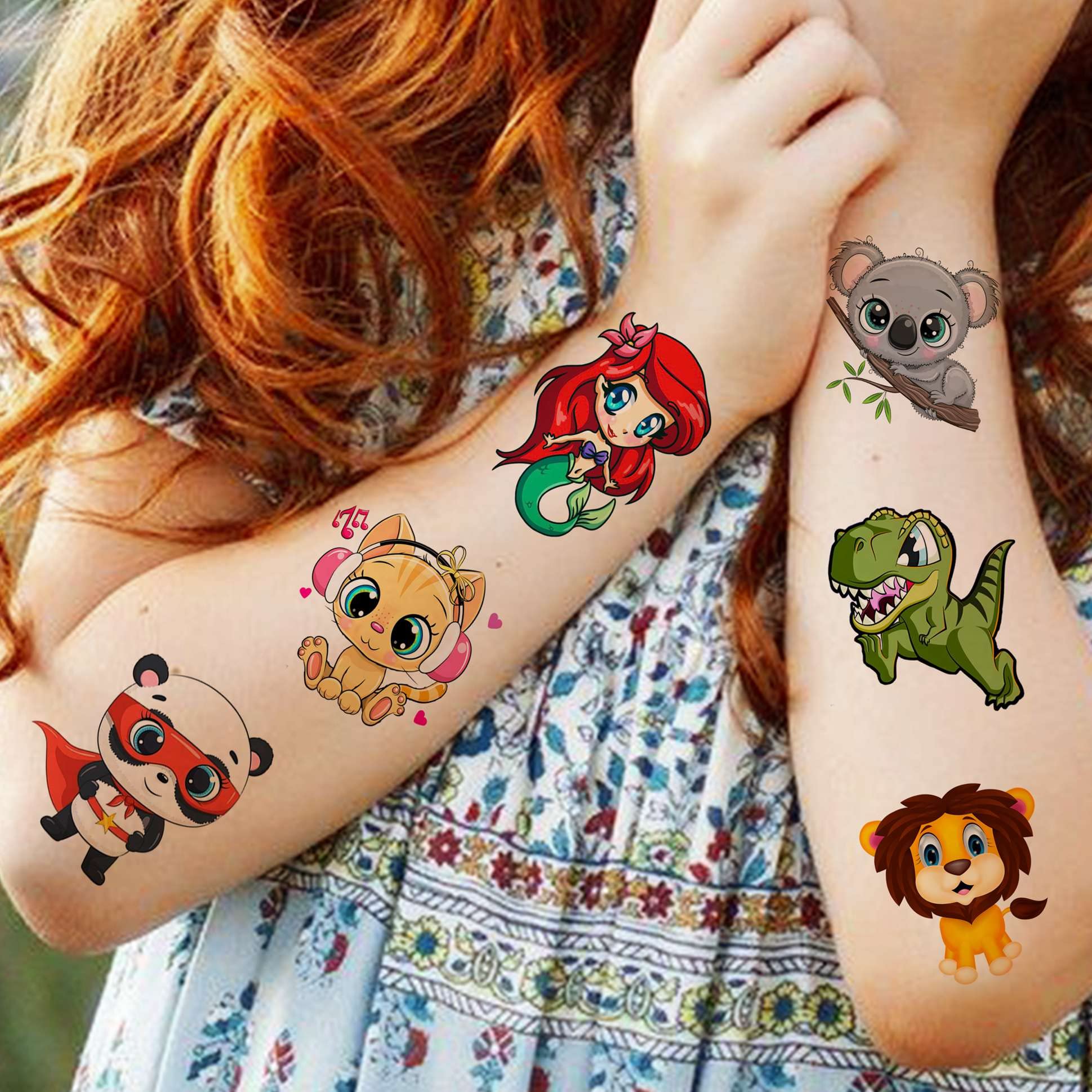 Yezunir 50 PCS 3D Cute Animals Temporary Tattoos For Kids Girls Boys, Cartoon Animals Lion Dog Cat ZOO Fake Tattoo Sticker Children Toddler Birthday Gifts, Teens Tatoos Party Favors Sets Supplies