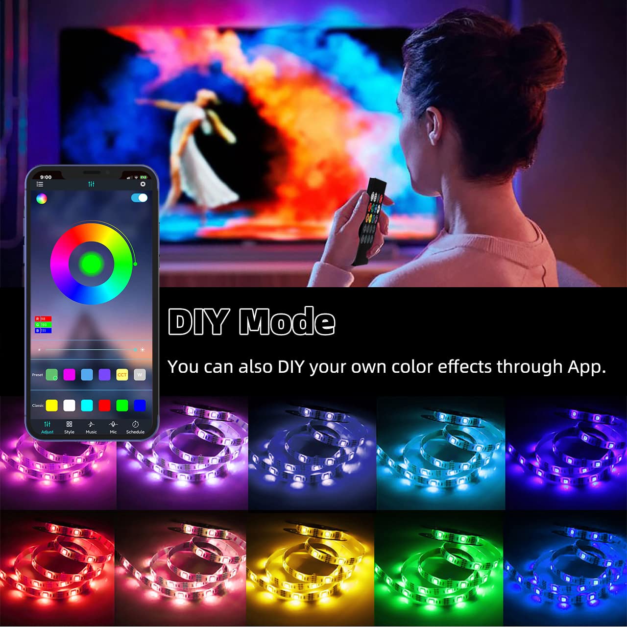 SIXDEFLY 10 PCS RGB Under Cabinet Lighting Kit, App and Remote Control Led Strip Lights, Music Sync Color Changing Led Lights with ETL Listed Power Adapter, for Cabinet, Counter, Shelf, 16.4ft