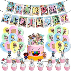 toca party decorations boca life birthday party supplies includes cupcake toppers, cake toppers,banner garland, balloons, party favor pack for kids